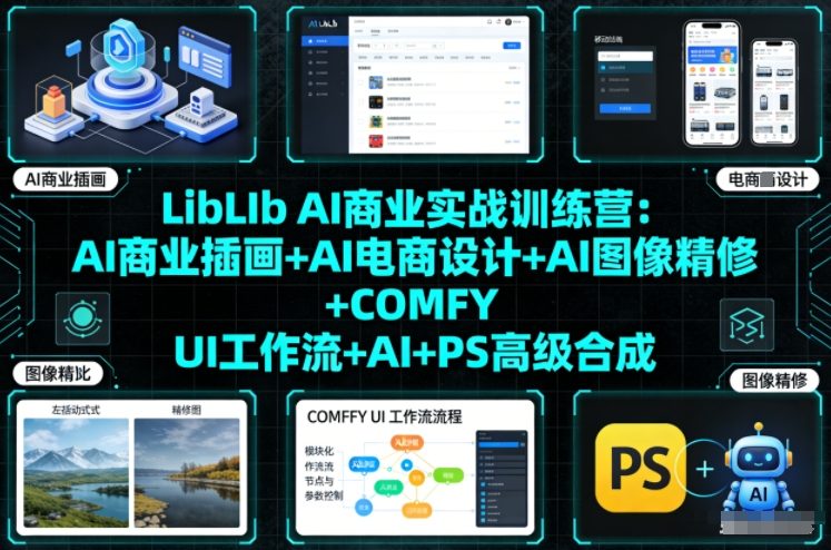 LibLIb AI商业实战训练营：AI商业插画+AI电商设计+AI图像精修+COMFY UI工作流+AI+PS高级合成-办公驿站