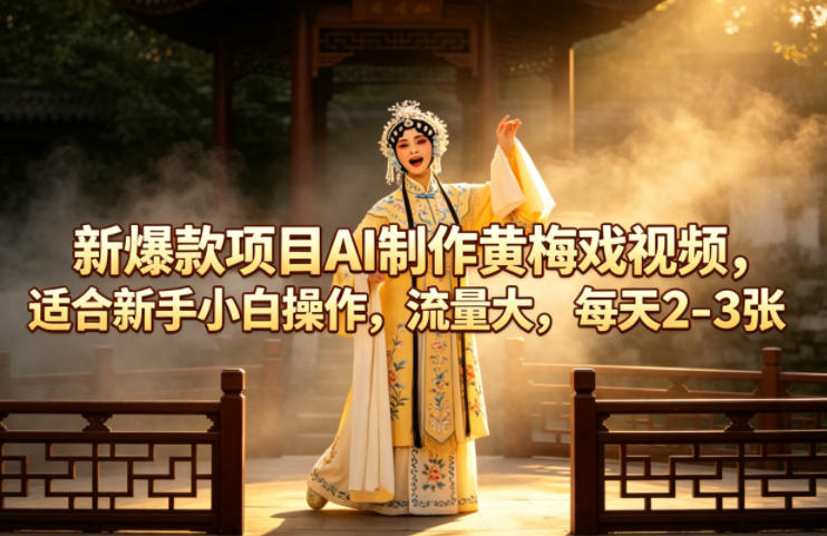 新爆款项目AI制作黄梅戏视频，适合新手小白操作，流量大，每天2-3张-办公驿站