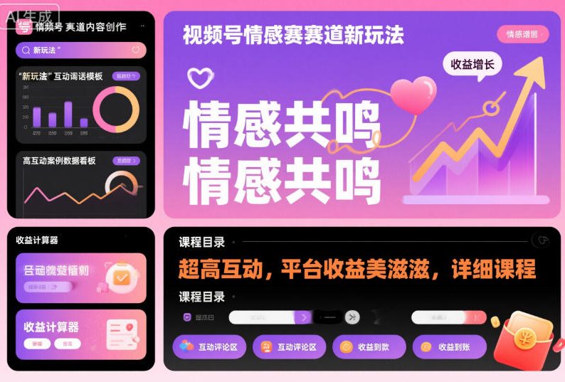 视频号情感赛道新玩法，超高互动，平台收益美滋滋，详细课程-办公驿站