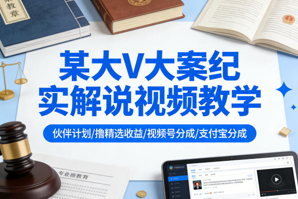 某大V大案纪实解说视频教学，可做伙伴计划、撸精选收益，视频号和支付宝分成计划均可-办公驿站