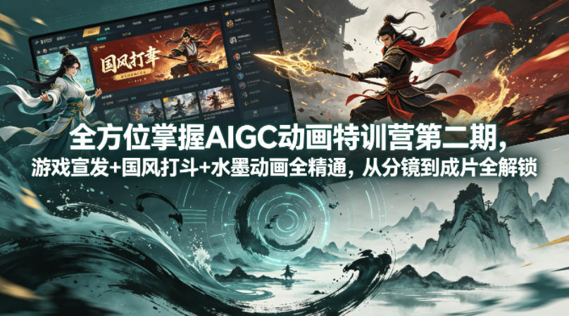 全方位掌握AIGC动画特训营第二期，游戏宣发+国风打斗+水墨动画全精通，从分镜到成片全解锁-办公驿站