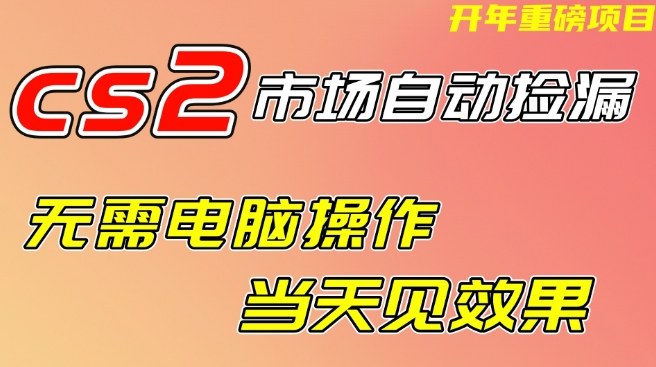 CS2市场自动捡漏项目，无需电脑操作，无需进入游戏，当天见效果，支持任何形式验证【揭秘】-办公驿站