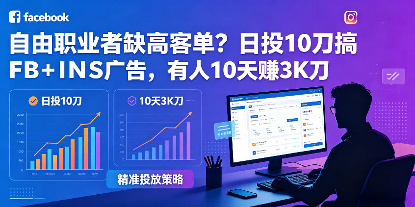 自由职业者缺高客单？日投10刀搞FB+INS广告，有人10天赚3K刀！【原创双语字幕】-办公驿站