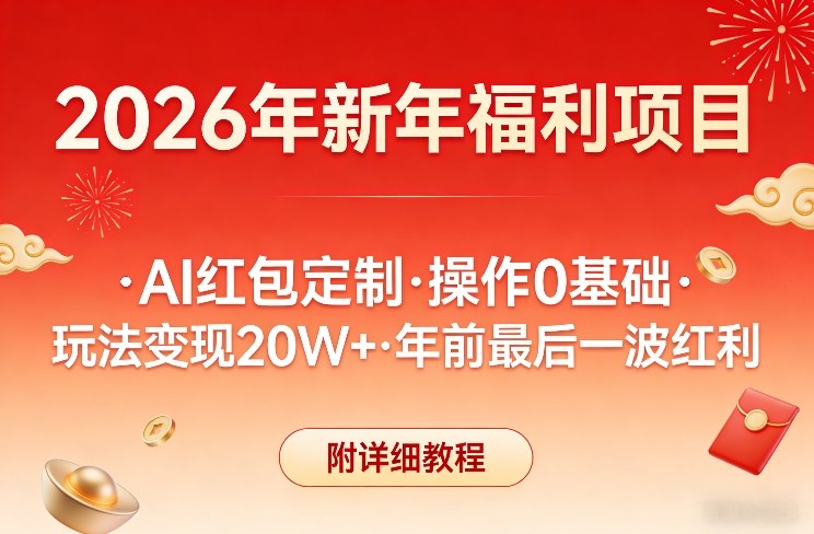 新年福利项目，AI红包定制，操作0基础，玩法变现20W+年前最后一波红利，附详细教程-办公驿站