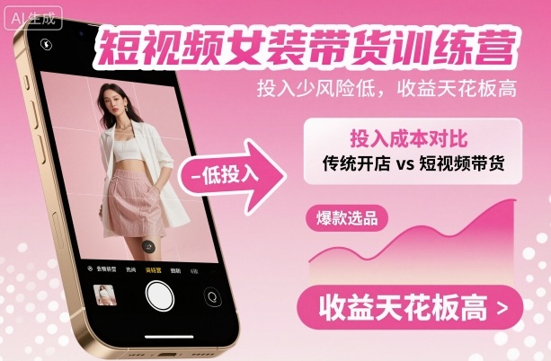 短视频女装带货训练营，投入少风险低，收益天花板高-办公驿站