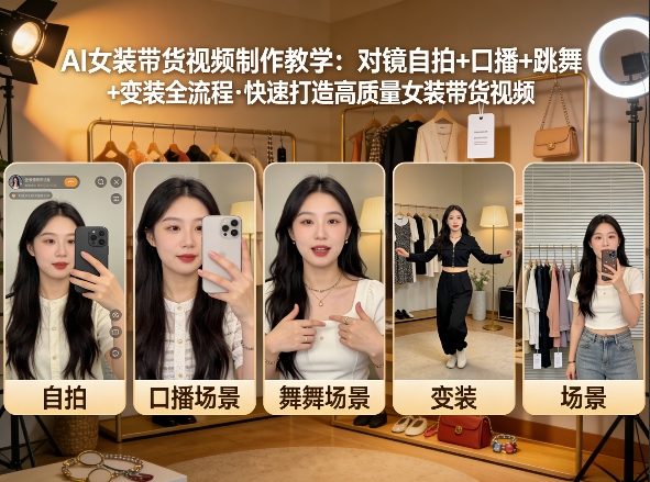 AI女装带货视频制作教学，对镜自拍、口播、跳舞、变装全流程，快速打造高质量女装带货视频-办公驿站