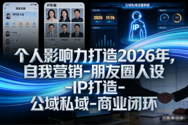 个人影响力打造2026年，自我营销-朋友圈人设-IP打造-公域私域-商业闭环-办公驿站