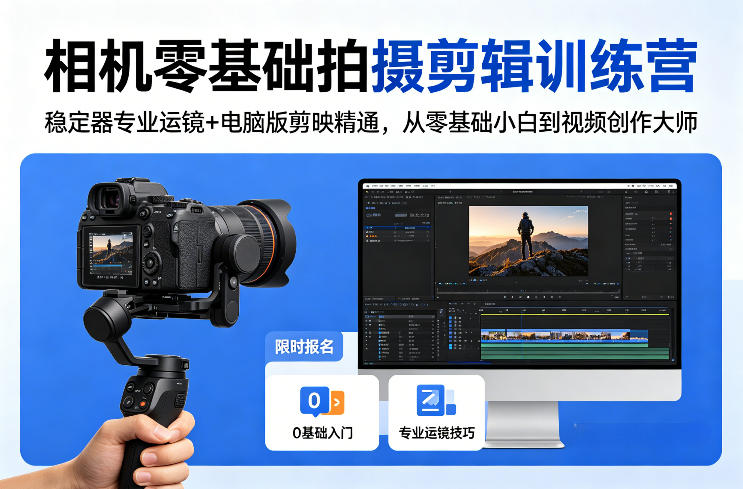 相机零基础拍摄剪辑训练营：稳定器专业运镜+电脑版剪映精通，从零基础小白到视频创作大师-办公驿站