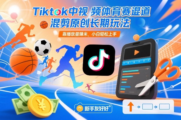 Tiktok中视频体育赛道混剪原创长期玩法，靠播放量賺米，小白轻松上手-办公驿站