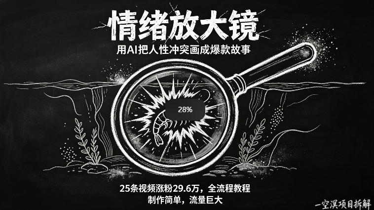 AI制作“情绪放大镜“视频，25条视频涨粉29.6W粉，流量巨大，制作简单，全流程教程-办公驿站