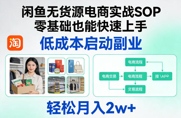 闲鱼无货源电商实战SOP，零基础也能快速上手，低成本启动副业，轻松月入2w+-办公驿站