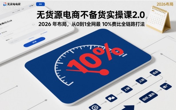 无货源电商不备货实操课2.0，2026年布局，从0到1全网最低10%费比全链路打法【更新26年3月】-办公驿站