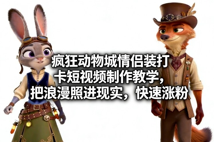 疯狂动物城情侣装打卡短视频制作教学，把浪漫照进现实，快速涨粉-办公驿站