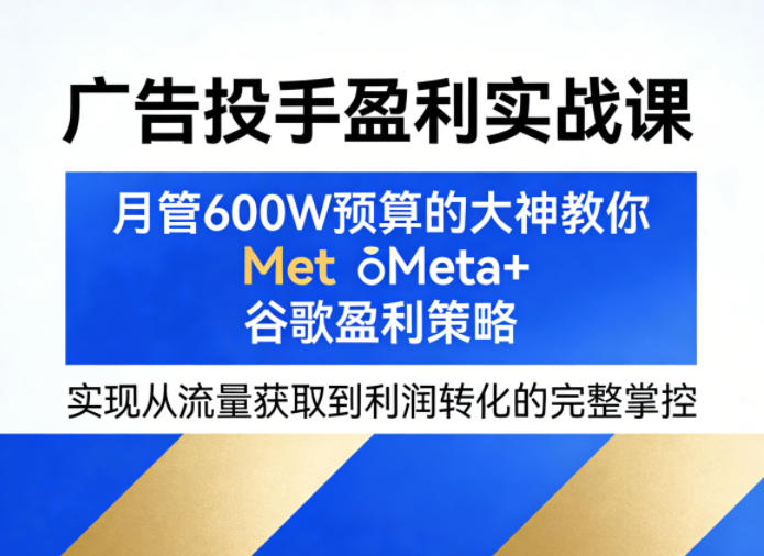 广告投手盈利实战课，月管600W预算的大神教你Meta+谷歌盈利策略，实现从流量获取到利润转化的完整掌控-办公驿站
