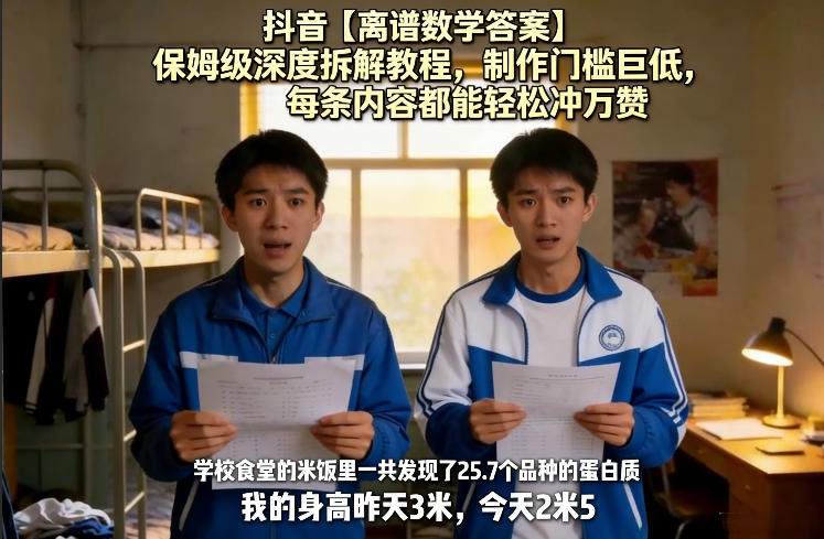 抖音【离谱数学答案】保姆级深度拆解教程，制作门槛巨低，每条内容都能轻松冲万赞，附详细步骤-办公驿站