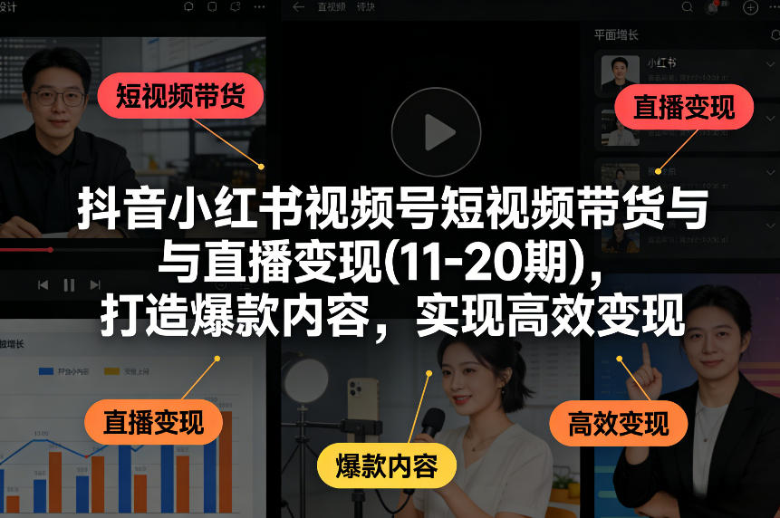 抖音小红书视频号短视频带货与直播变现(10-20期)，打造爆款内容，实现高效变现（更新）-办公驿站