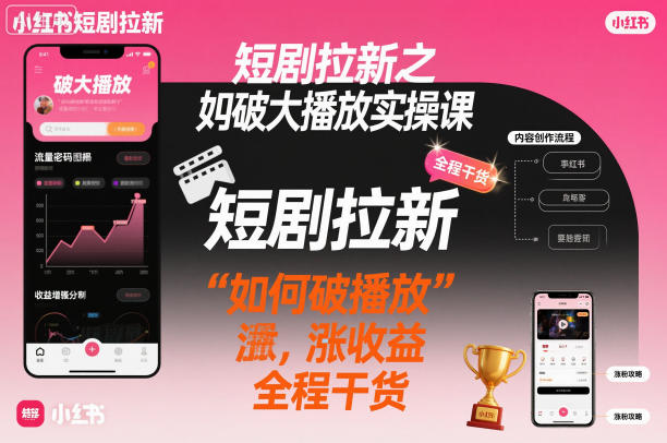 短剧拉新之小红书如何破大播放实操课，如何破播放，涨收益，全程干货-办公驿站