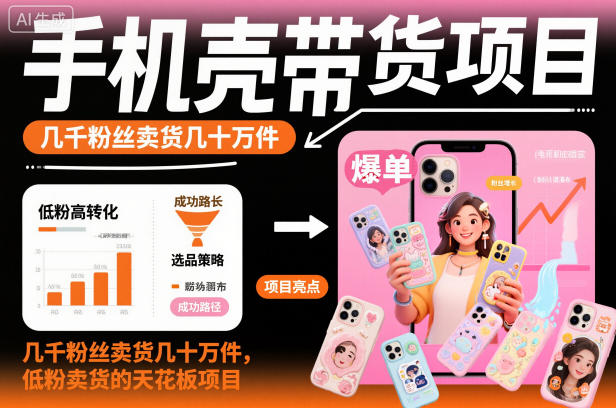 手机壳带货项目，几千粉丝卖货几十万件，短视频低粉卖货的天花板项目-办公驿站