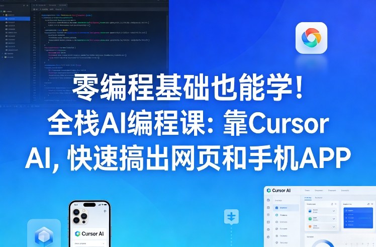 零编程基础也能学！全栈AI编程课：靠Cursor AI，快速搞出网页和手机APP-办公驿站