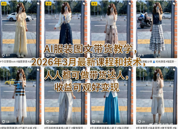 AI服装图文带货教学，2026年3月最新课程和技术，人人都可做带货达人，收益可观好变现-办公驿站