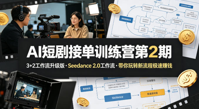AI短剧接单训练营第2期，3+2工作流升级版，Seedance 2.0工作流，带你玩转新流程极速賺钱-办公驿站