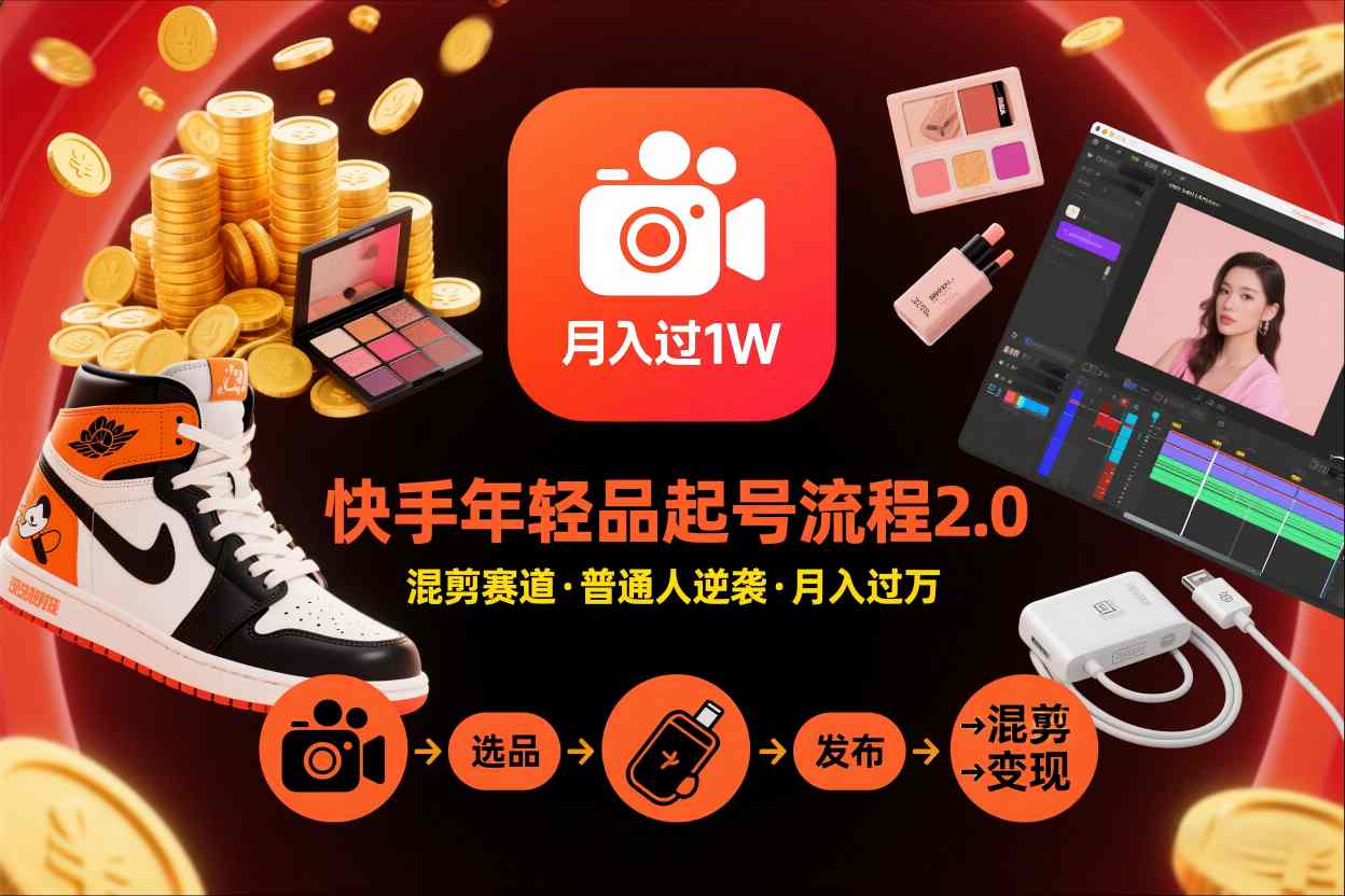 快手短视频带货年轻品起号流程2.0，快手年轻品混剪赛道，普通人也能月入过1W-办公驿站