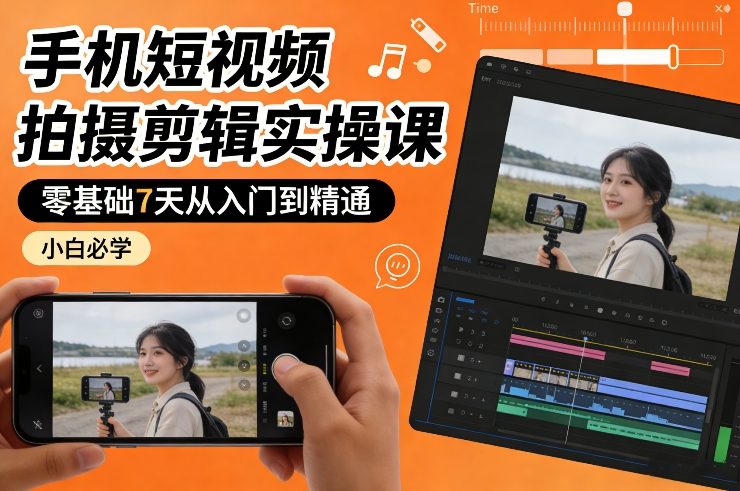 手机短视频拍摄剪辑实操课，零基础7天从入门到精通，小白必学-办公驿站