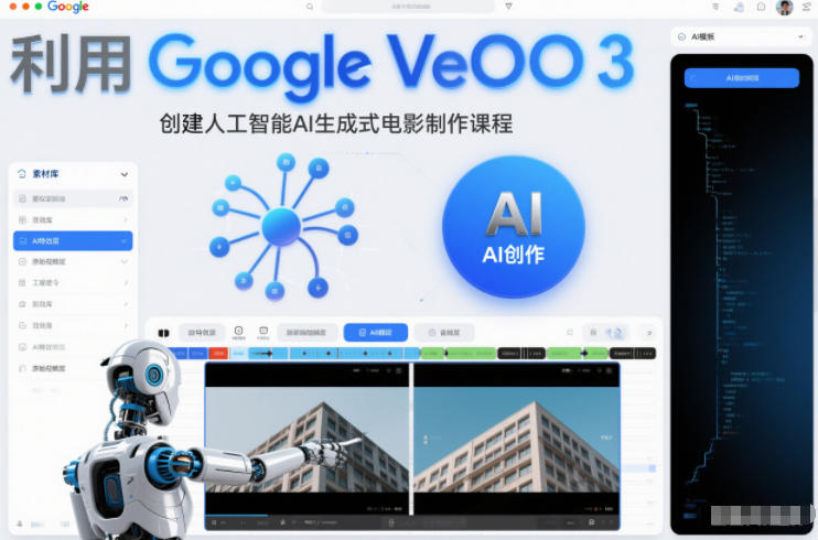 利l用Google Veo 3创建人工智能AI生成式电影制作课程，使用人工智能的力量创建令人惊叹的视频-办公驿站