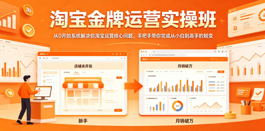 淘宝金牌运营实操班，从0开始系统解决你淘宝运营核心问题，手把手带你完成从小白到高手的蜕变-办公驿站