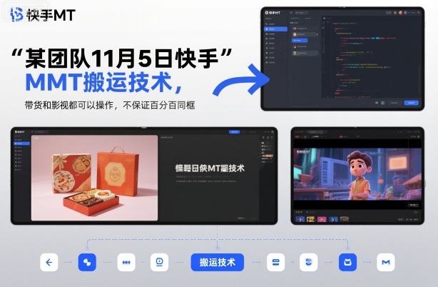 某团队11月5日快手MT搬运技术，带货和影视都可以操作，不保证百分百同框，自测-办公驿站