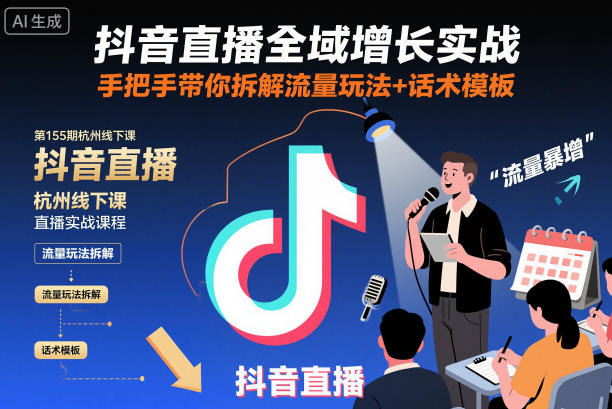 抖音直播全域增长实战第155期杭州线下课，手把手带你拆解流量玩法+话术模板-办公驿站