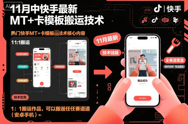 11月中快手最新MT+卡模板搬运技术，1：1搬运作品，可以搬运任何赛道（安卓手机）-办公驿站