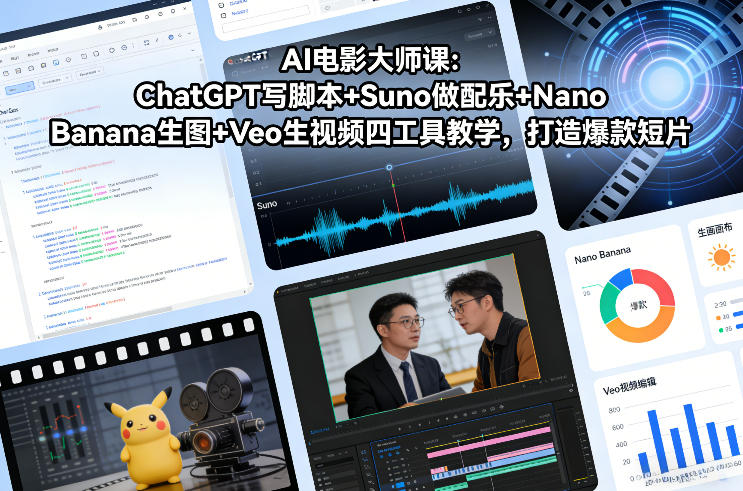 AI电影大师课：ChatGPT写脚本+Suno做配乐+Nano Banana生图+Veo生视频，打造爆款短片-办公驿站