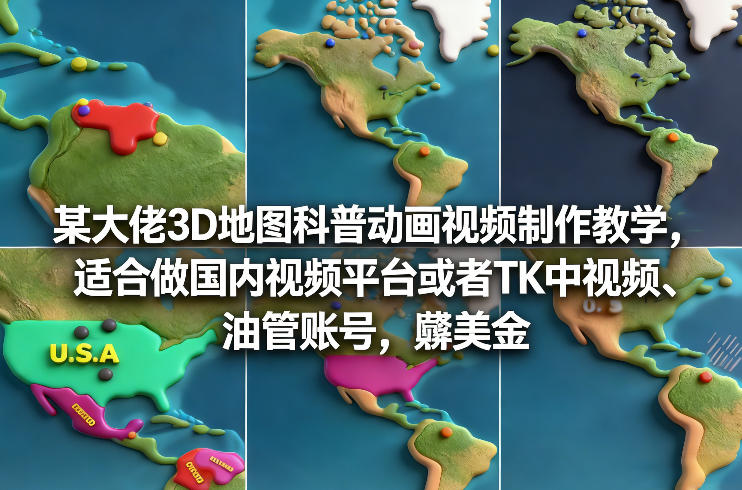 某大佬3D地图科普动画视频制作教学，适合做国内视频平台或者TK中视频、油管账号，賺美金-办公驿站
