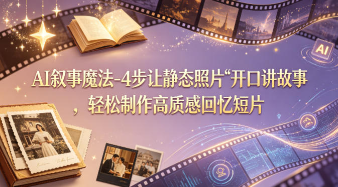 AI叙事魔法-4步让静态照片“开口讲故事”，轻松制作高质感回忆短片-办公驿站