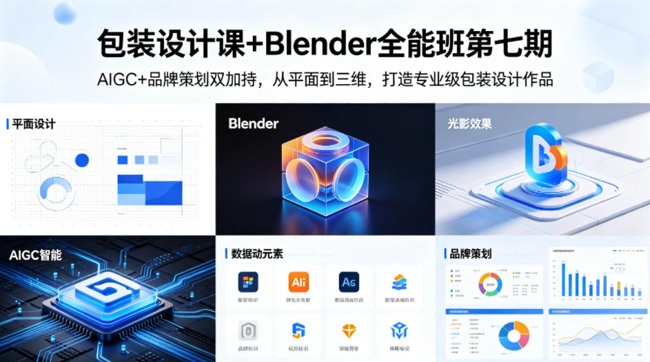 包装设计课+Blender全能班第七期，AIGC+品牌策划双加持，从平面到三维，打造专业级包装设计作品-办公驿站