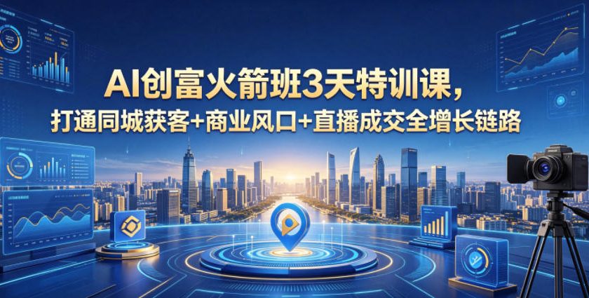AI创富火箭班3天特训课，打通同城获客+商业风口+直播成交全增长链路，2026年4月新课-办公驿站