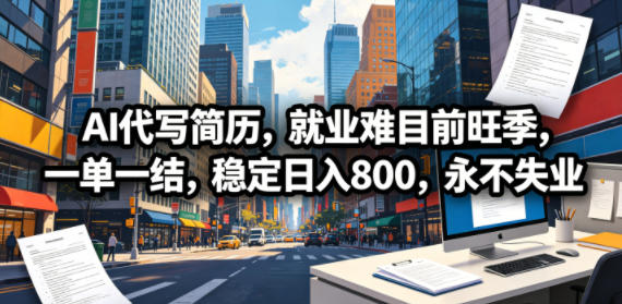 AI代写简历，就业难目前旺季，一单一结，稳定日入800，永不失业-办公驿站