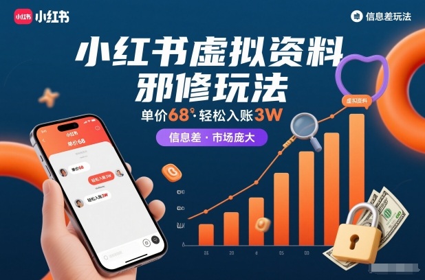 小红书虚拟资料邪修玩法，单价68，轻松入账3W，信息差玩法，市场庞大-办公驿站