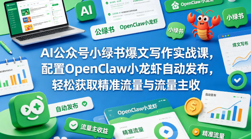 AI公众号小绿书爆文写作实战课，配置OpenClaw小龙虾自动发布，轻松获取精准流量与流量主收益-办公驿站