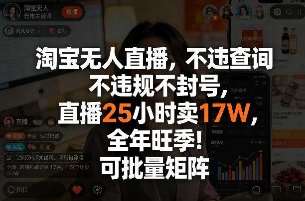 淘宝无人直播，不违规不封号，直播25小时卖17W，全年旺季！可批量矩阵【揭秘】-办公驿站