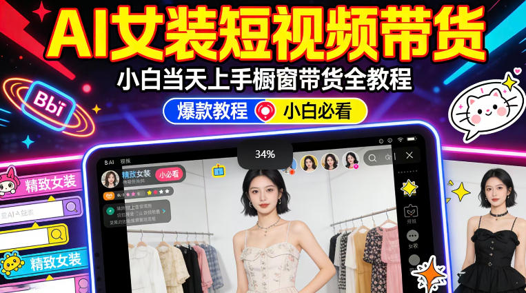 AI女装短视频橱窗带货：小白零门槛当天上手，高佣金爆款轻松賺！-办公驿站
