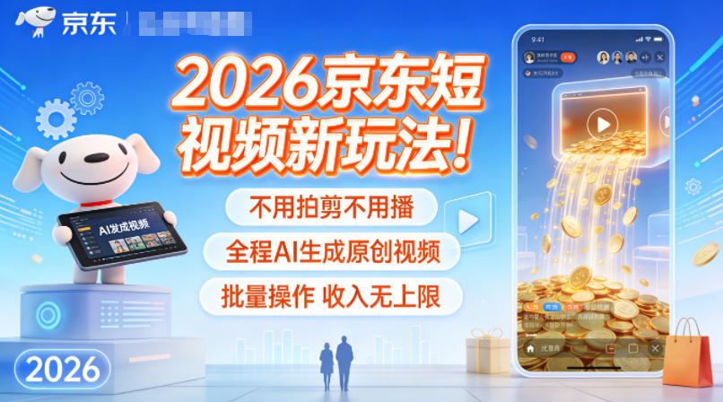 2026京东短视频新玩法！不用拍剪不用播，全程AI生成原创视频，批量操作收入无上限-办公驿站