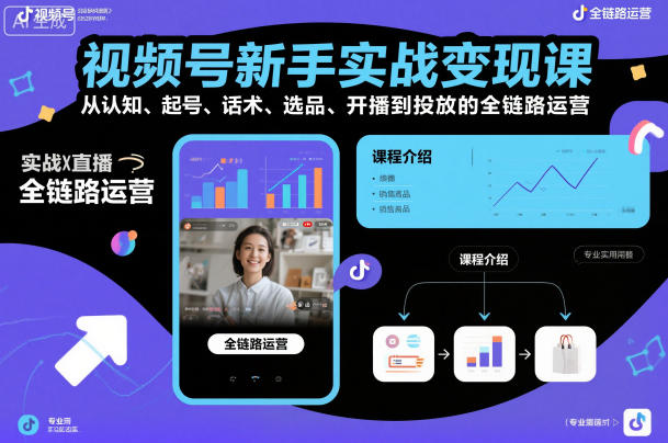 视频号新手实战变现课，从认知、起号、话术、选品、开播到投放的全链路运营-办公驿站