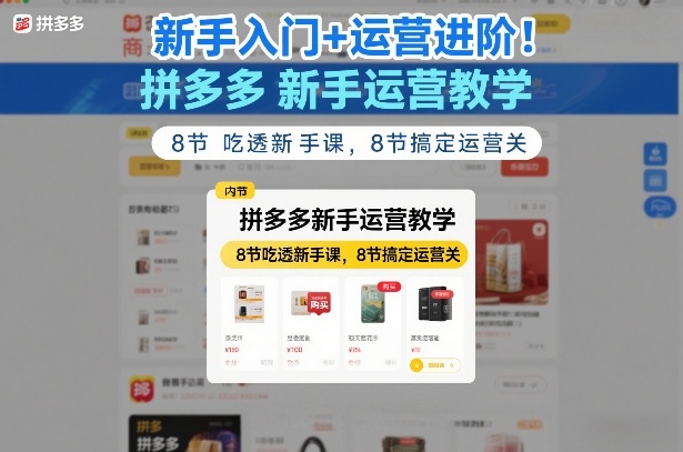 新手入门+运营进阶！拼多多新手运营教学，8节吃透新手课，8节搞定运营关-办公驿站