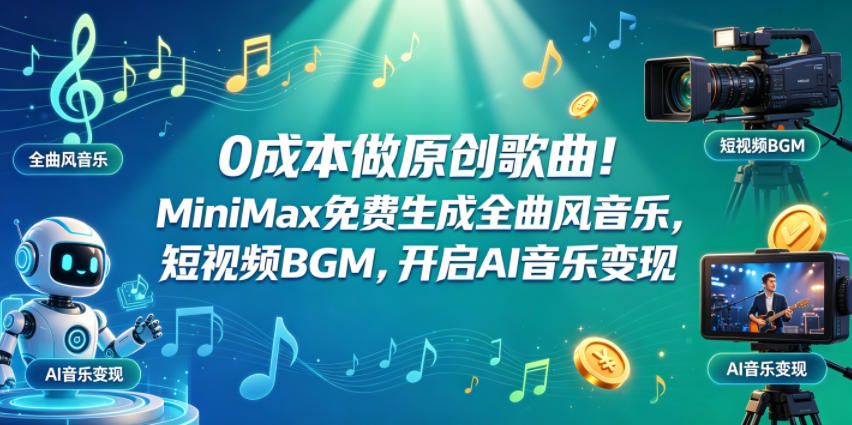0成本做原创歌曲！MiniMax免费生成全曲风音乐，短视频BGM，开启AI音乐变现-办公驿站