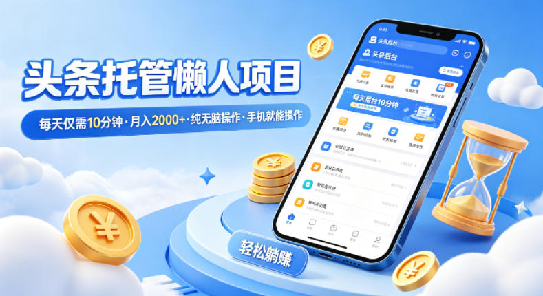 头条托管懒人项目，每天仅需10分钟，月入2000+，纯无脑操作，手机就能操作【揭秘】-办公驿站