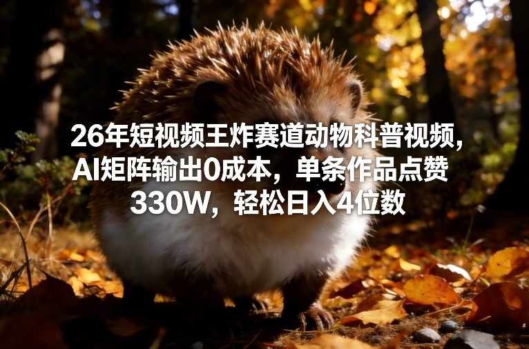 26年短视频王炸赛道动物科普视频，AI矩阵输出0成本，单条作品点赞330W，轻松日入4位数-办公驿站