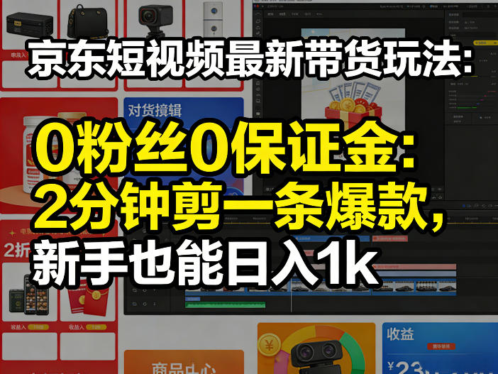 京东短视频最新带货玩法，0粉丝0保证金，2分钟剪一条爆款，新手也能日入1k+【揭秘】-办公驿站