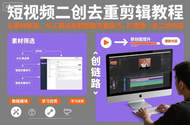 短视频二创去重剪辑教程，从素材筛选、AI工具运用到智能去重技巧，打造独一无二的内容-办公驿站